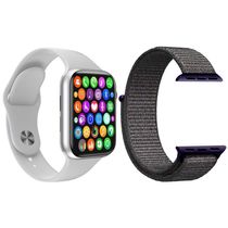 Kit 1 Relógio Inteligente Smartwatch W34 S Branco Android Ios + 1 Pulseira Extra Nylon Azul Marinho