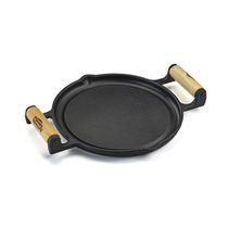 Bifeteira Fogo Forte Alça Madeira 22cm Ferro Fundido Chapa Lisa para Fogão a Gás e Indução Preto