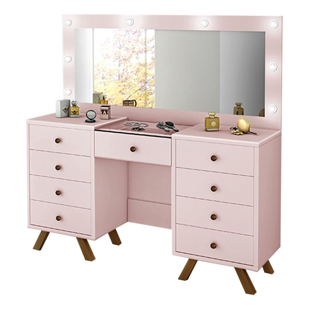 Penteadeira Decorativa 8 Gavetas Porta Joias com Tampo de Vidro Finn Rose - Gran Belo
