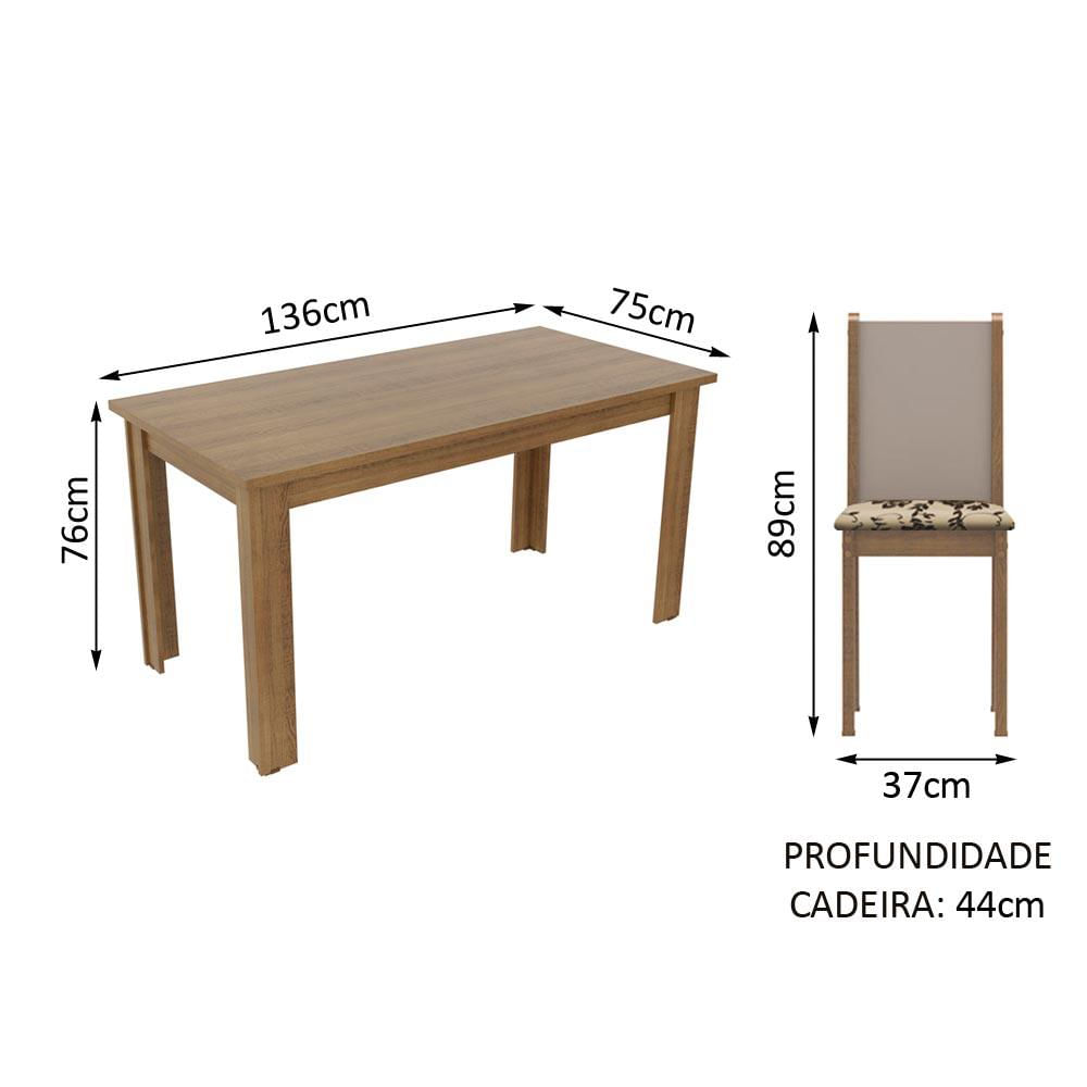 Conjunto Sala de Jantar Madesa Bea Mesa Tampo de Madeira com 4 Cadeiras - Rustic/Crema/Bege Marrom Rustic/Crema/Bege Marrom