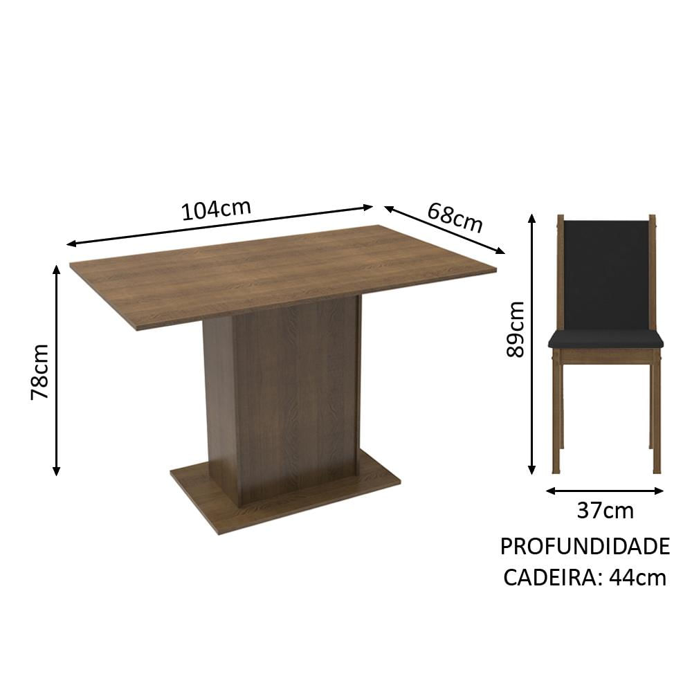 Conjunto Sala de Jantar Madesa Talita Mesa Tampo de Madeira 4 Cadeiras - Rustic/Preto/SintPreto Rustic/Preto/Sintético Preto