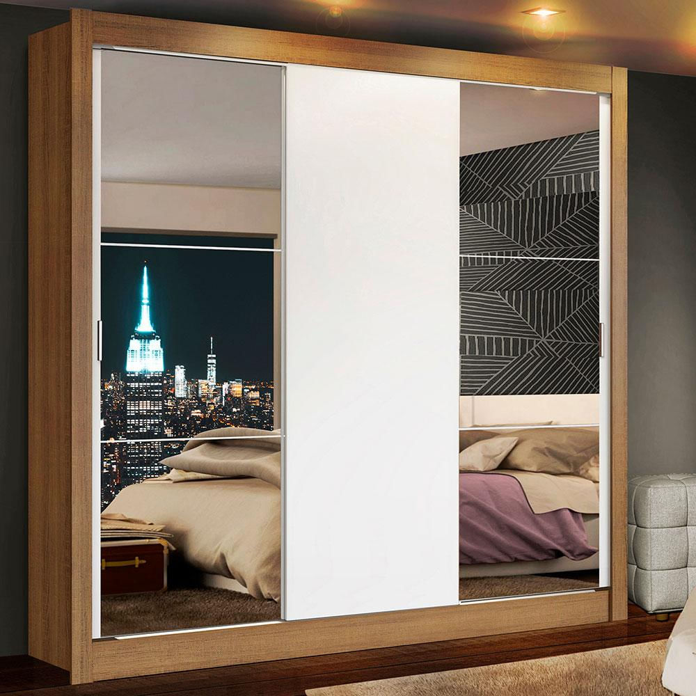 Guarda-Roupa Casal Madesa Lyon 3 Portas de Correr com Espelhos 2 Gavetas