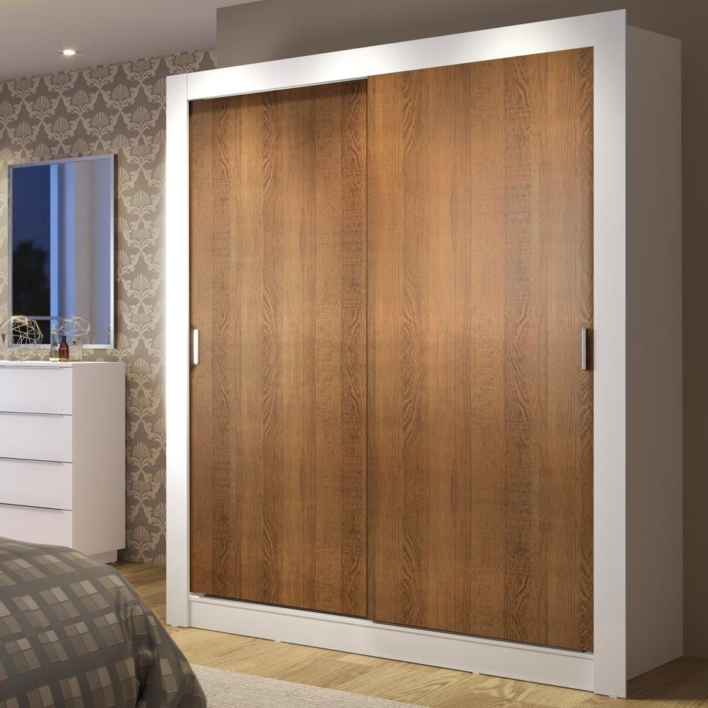 Guarda-Roupa Solteiro Madesa Dallas Plus 2 Portas de Correr 4 Gavetas - Branco/Rustic