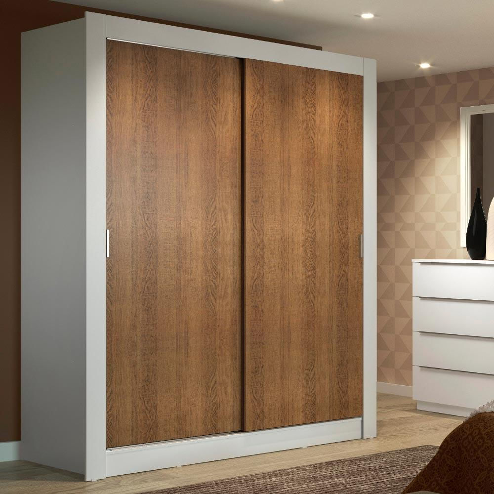 Guarda-Roupa Solteiro Madesa Dallas 2 Portas de Correr 2 Gavetas - Branco/Rustic