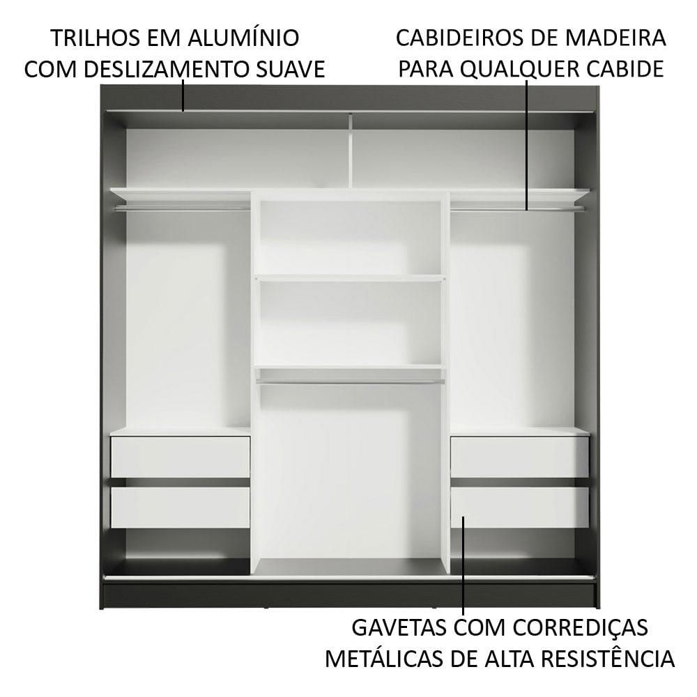 Guarda-Roupa Casal Madesa Reno 3 Portas de Correr com Espelho - Preto/Branco Preto/Branco