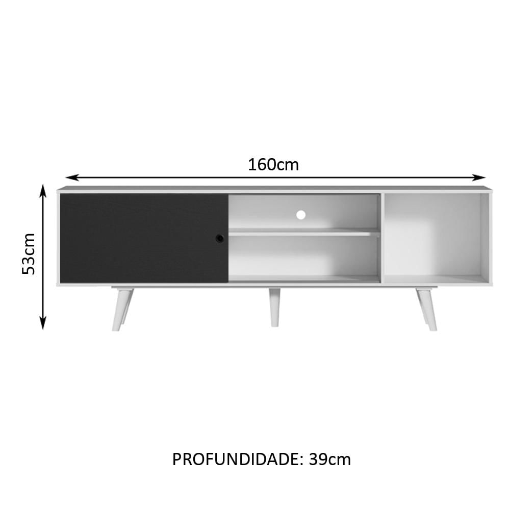 Rack Madesa Dubai para TV até 65 Polegadas com Pés - Branco/Preto/Branco Branco/Preto/Branco