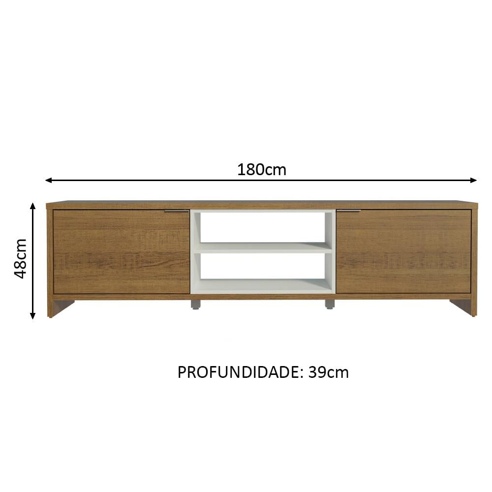 Rack para TV até 75 Polegadas Madesa Metz 180 cm 2 portas - Rustic/Branco Rustic/Branco