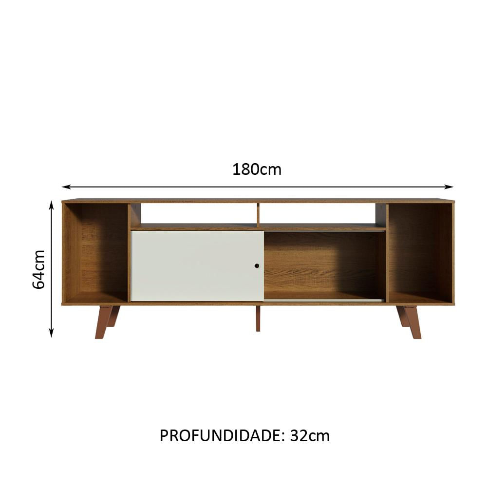 Rack para TV até 65 Polegadas Madesa Cancun com Pés - Rustic/Rustic/Branco Rustic/Branco/Rustic