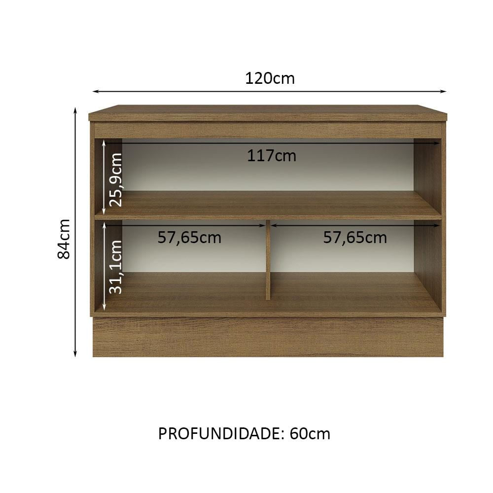 Balcão de Pia 120 cm 2 Portas Rustic/Preto Lux Madesa Rustic/Preto