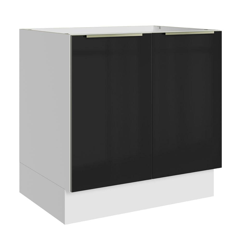 Balcão Madesa Lux 80 cm 2 Portas - Branco/Preto