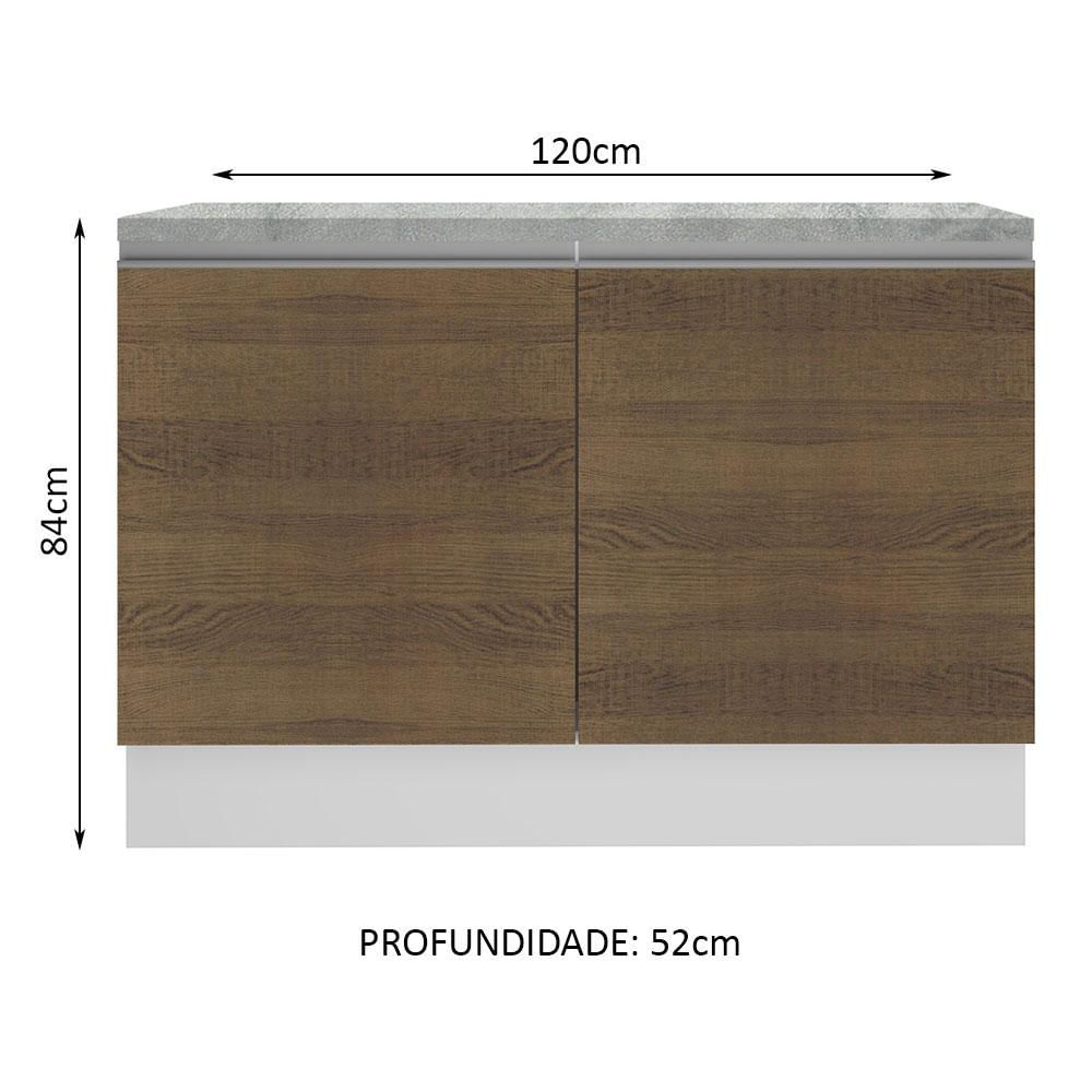 Balcão Madesa Glamy 120 cm 2 Portas (Com Tampo) - Branco/Rustic Branco/Rustic