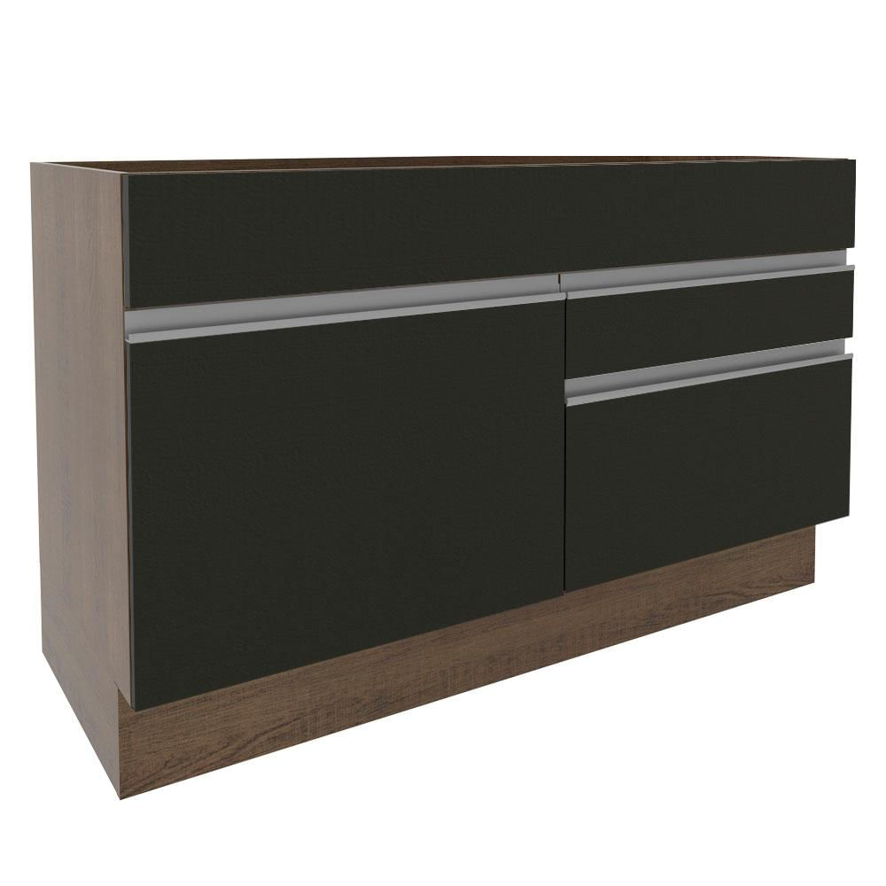 Balcão Gabinete de Pia Madesa Glamy 120 cm 1 Porta 2 Gavetas - Rustic/Preto