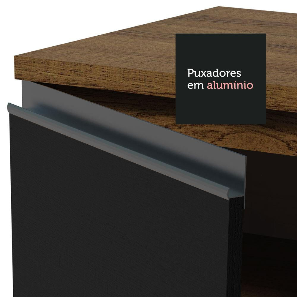 Balcão Gabinete de Pia Madesa Glamy 120 cm 1 Porta 2 Gavetas - Rustic/Preto Rustic/Preto