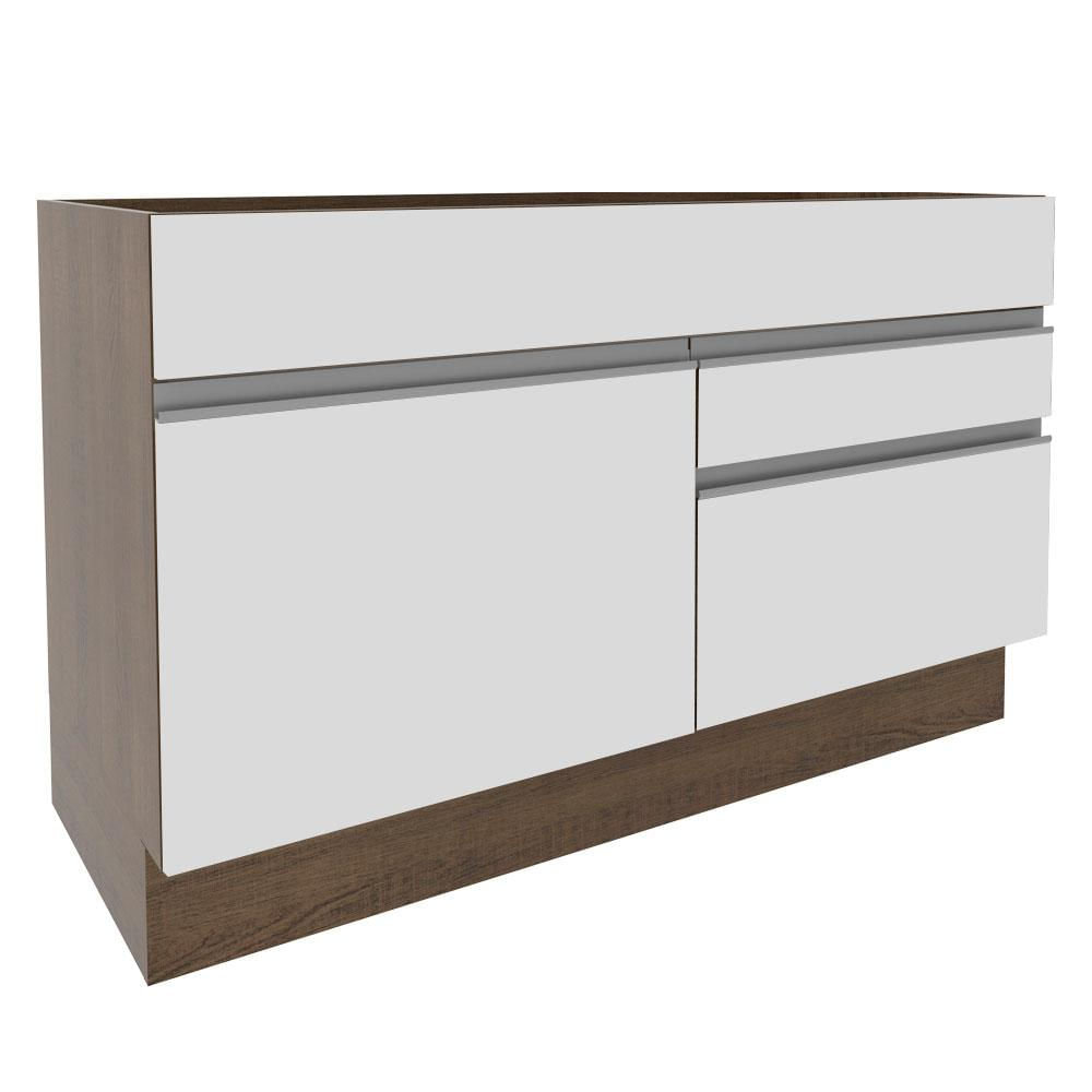 Balcão Gabinete de Pia Madesa Glamy 1 Porta e 2 Gavetas - Rustic/Branco Rustic/Branco