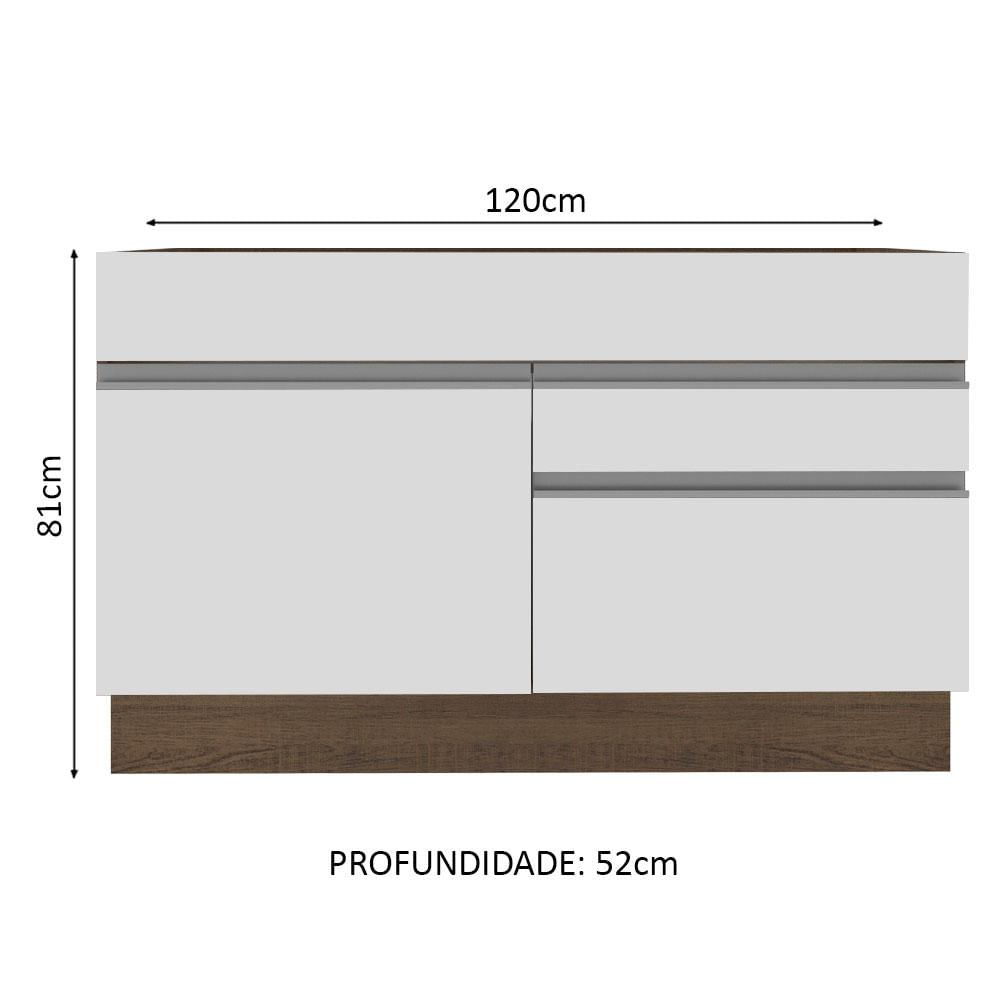 Balcão Gabinete de Pia Madesa Glamy 1 Porta e 2 Gavetas - Rustic/Branco Rustic/Branco