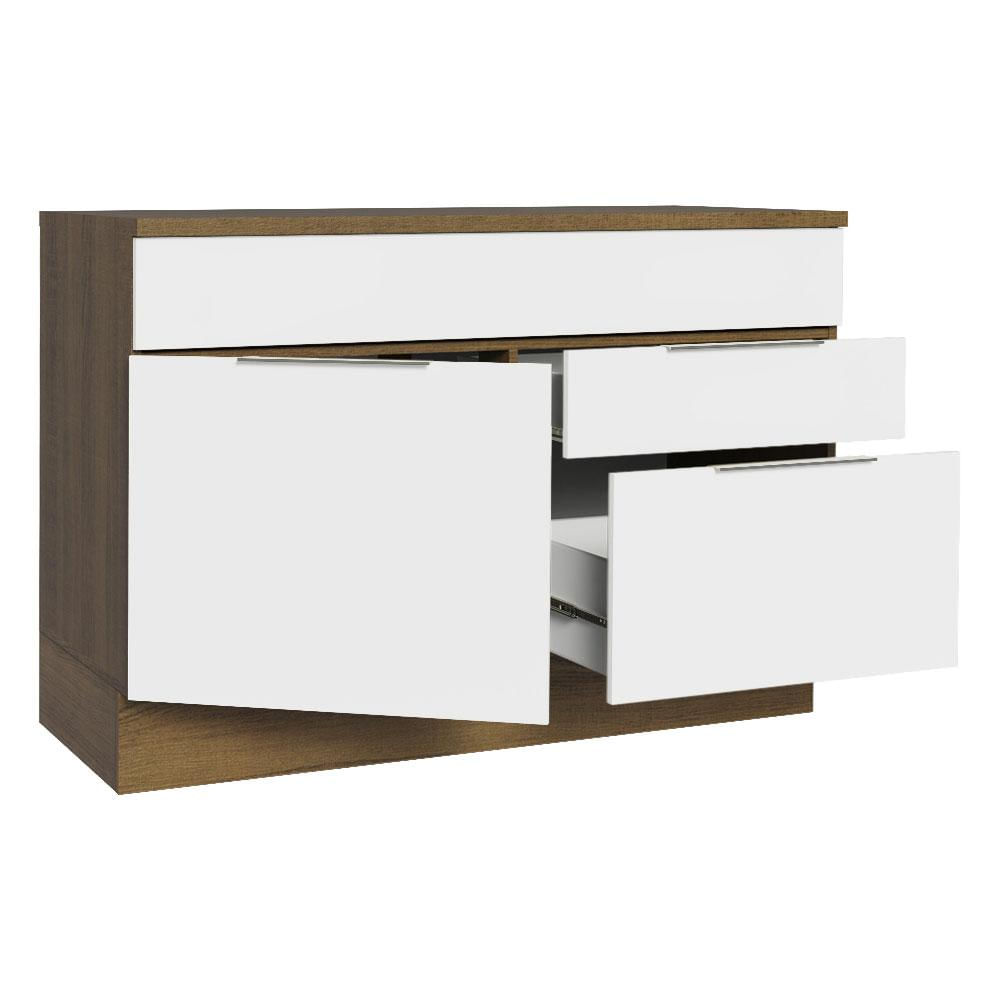 Balcão Gabinete 120 cm 1 Portas e 2 Gavetas (Com Tampo) Rustic/Branco Stella Madesa Rustic/Branco