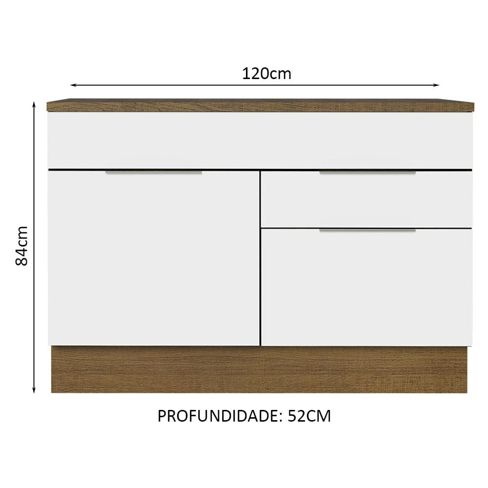 Balcão Gabinete 120 cm 1 Portas e 2 Gavetas (Com Tampo) Rustic/Branco Stella Madesa Rustic/Branco