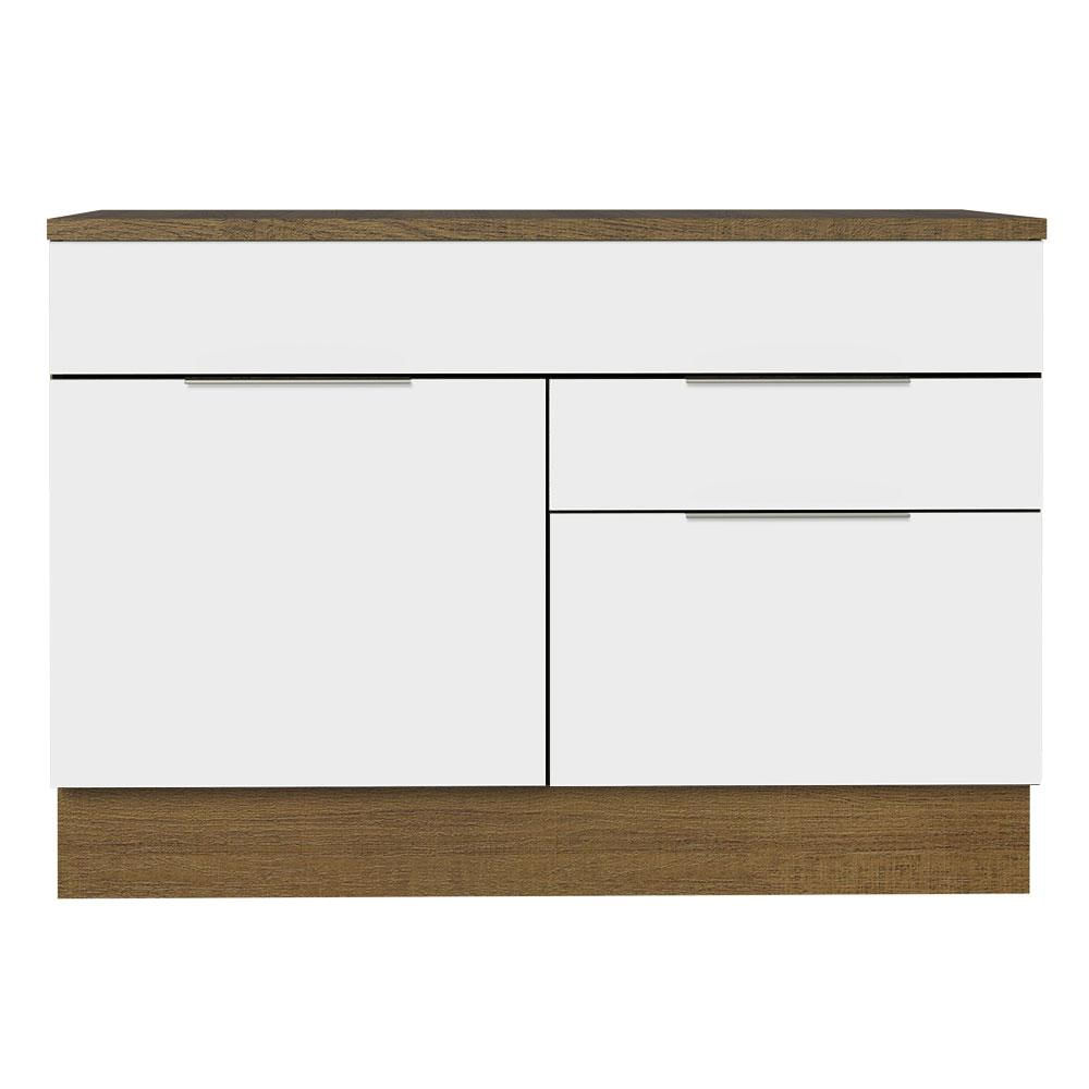 Balcão Gabinete 120 cm 1 Portas e 2 Gavetas (Com Tampo) Rustic/Branco Stella Madesa Rustic/Branco