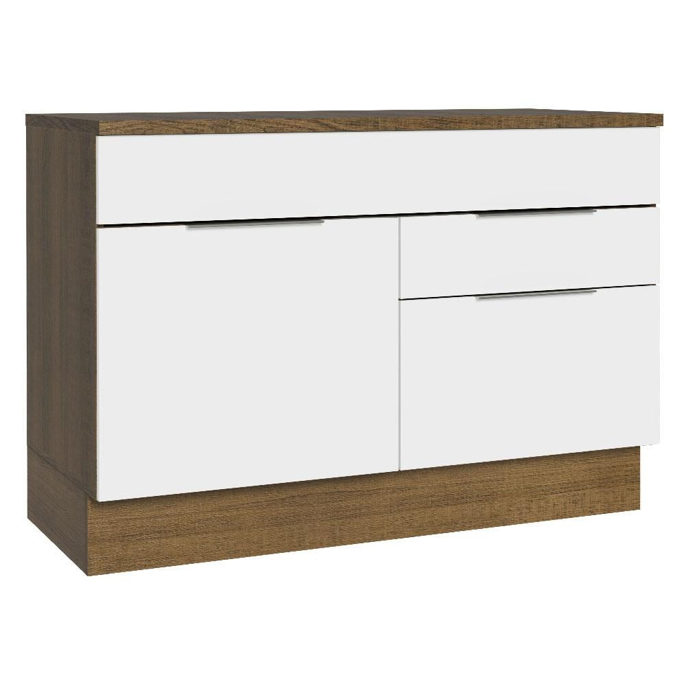 Balcão Gabinete 120 cm 1 Portas e 2 Gavetas (Com Tampo) Rustic/Branco Stella Madesa