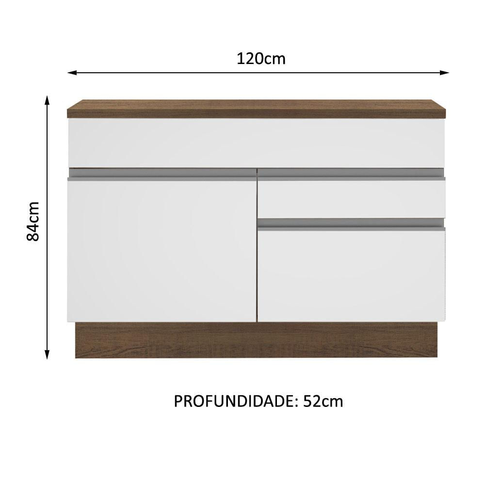 Balcão Madesa Glamy 120 cm 1 Porta e 2 Gavetas (Com Tampo) - Rustic/Branco Rustic/Branco