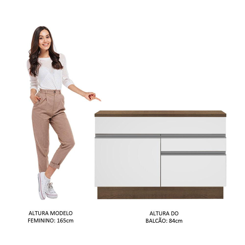 Balcão Madesa Glamy 120 cm 1 Porta e 2 Gavetas (Com Tampo) - Rustic/Branco Rustic/Branco