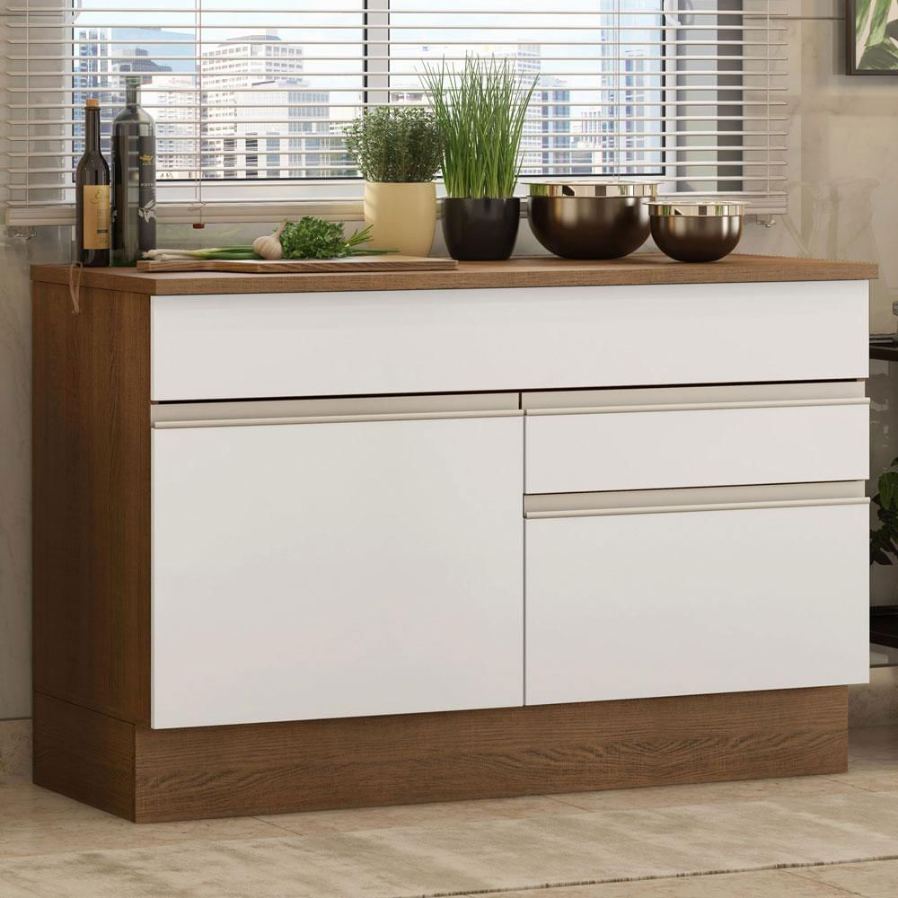 Balcão Madesa Glamy 120 cm 1 Porta e 2 Gavetas (Com Tampo) - Rustic/Branco Rustic/Branco