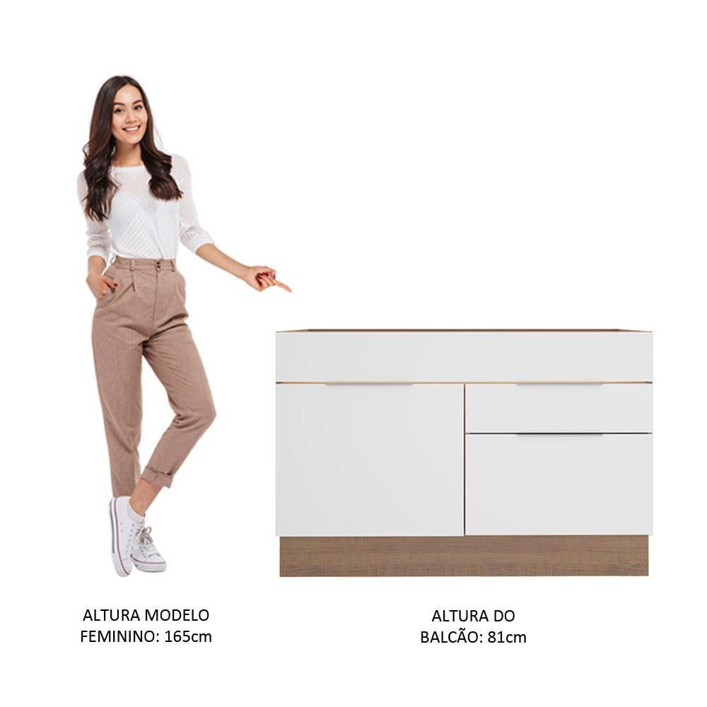 Balcão de Pia Madesa Stella 1 Porta e 2 Gavetas - Rustic/Branco Rustic/Branco