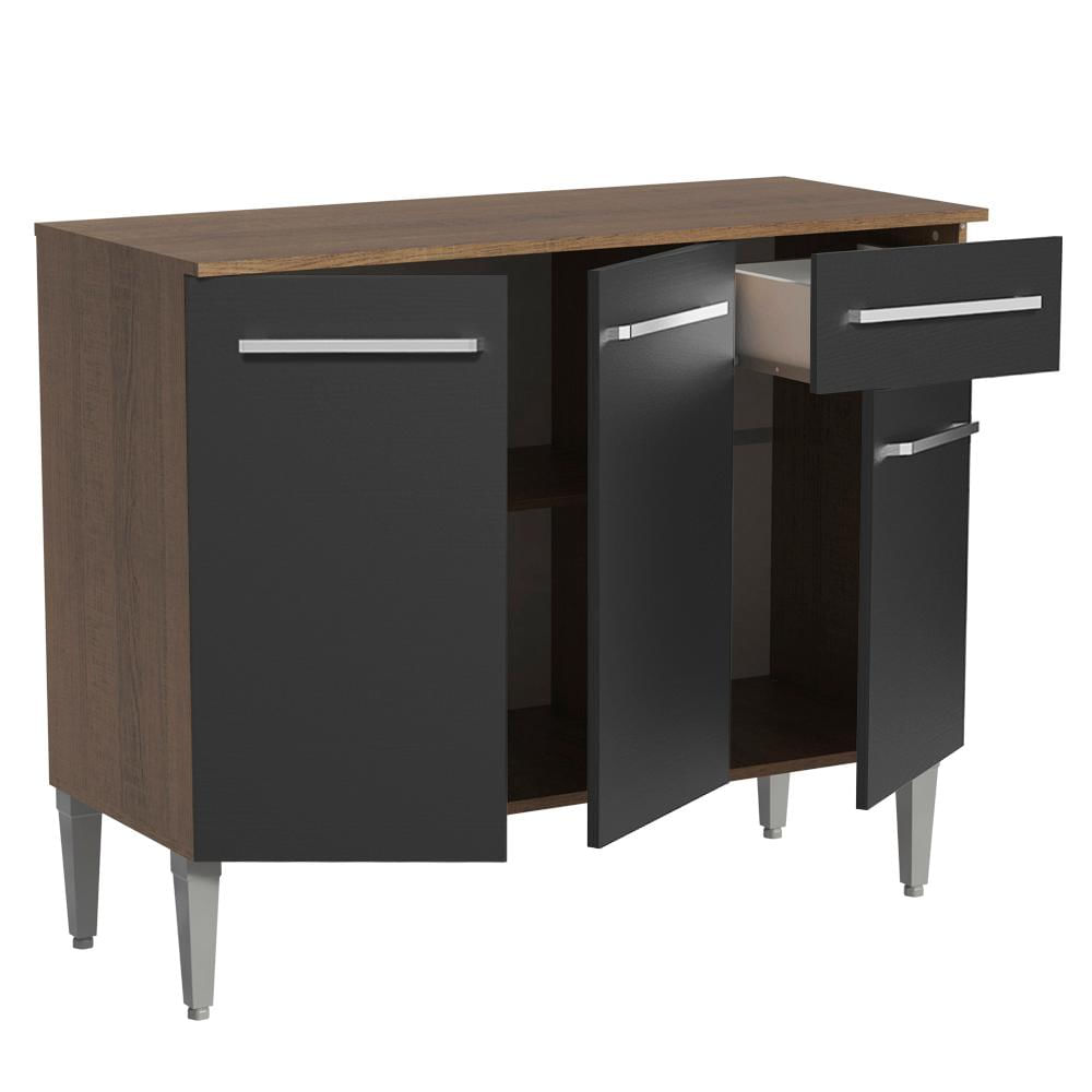 Balcão Gabinete Madesa Emilly 3 Portas e 1 Gaveta - Rustic/Preto Rustic/Preto