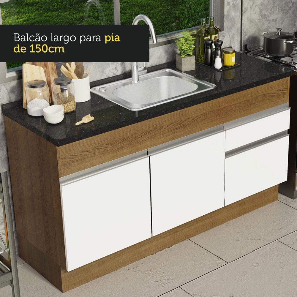 Balcão de Pia Madesa Glamy 150 cm 2 Portas e 2 Gavetas (Sem Tampo e Pia) - Rustic/Branco