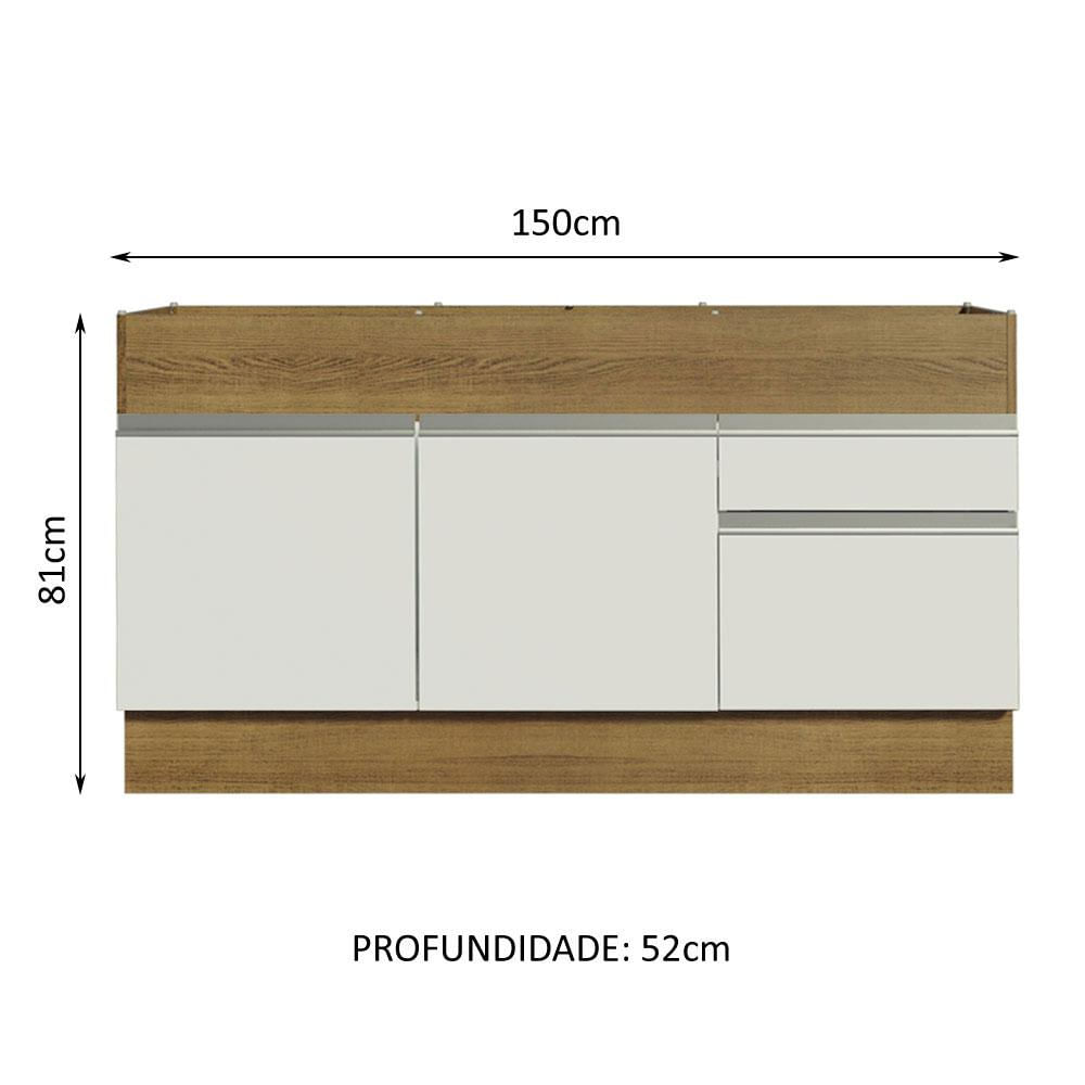 Balcão de Pia Madesa Glamy 150 cm 2 Portas e 2 Gavetas (Sem Tampo e Pia) - Rustic/Branco Rustic/Branco