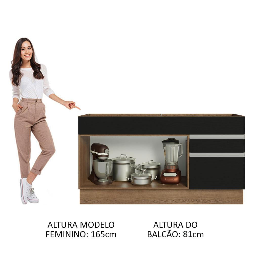 Balcão Gabinete de Pia Madesa Glamy 150 cm 2 Gavetas 2 Portas (Sem Tampo e Pia) - Rustic/Preto Rustic/Preto