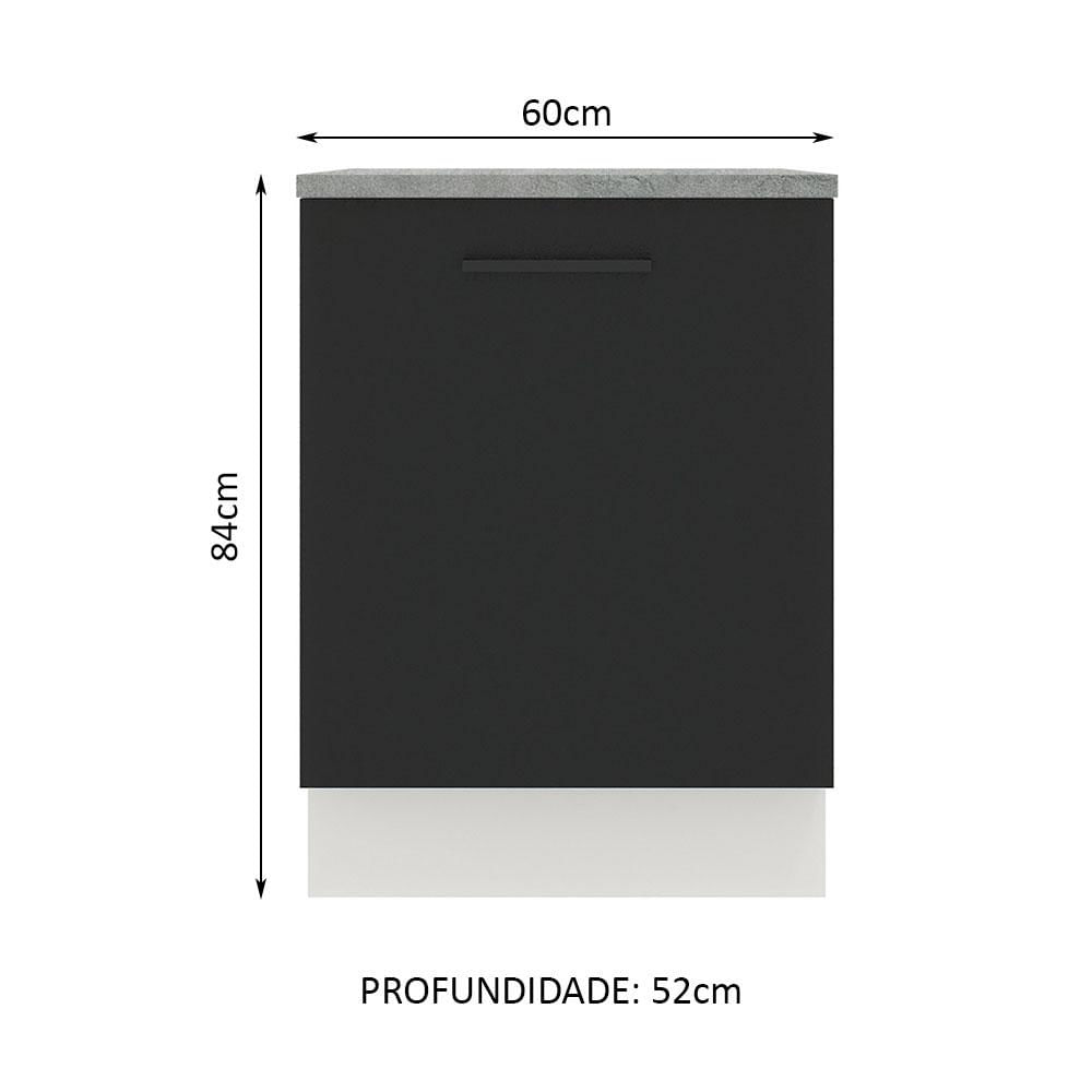 Balcão Madesa Agata 60 cm 1 Porta - Branco/Preto Branco/Preto