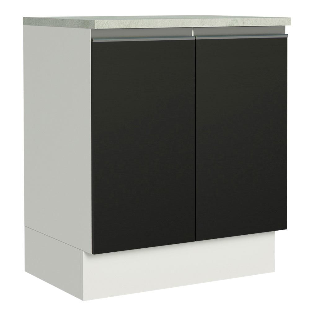 Balcão de Cozinha Madesa Glamy 70 cm 2 Portas - Branco/Preto Branco/Preto