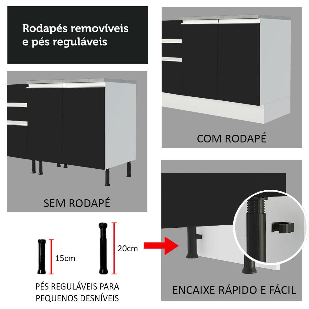 Balcão de Cozinha Madesa Glamy 70 cm 2 Portas - Branco/Preto Branco/Preto