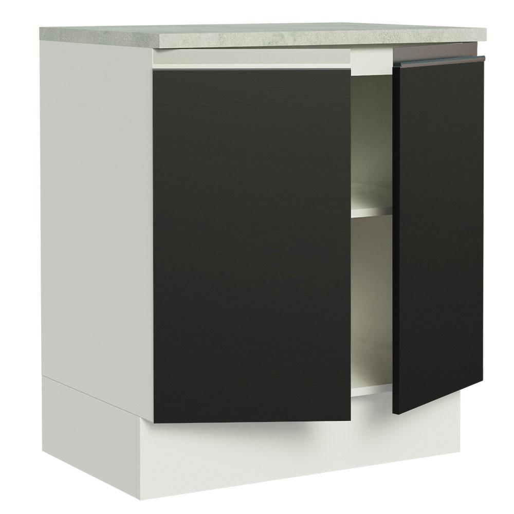 Balcão de Cozinha Madesa Glamy 70 cm 2 Portas - Branco/Preto Branco/Preto