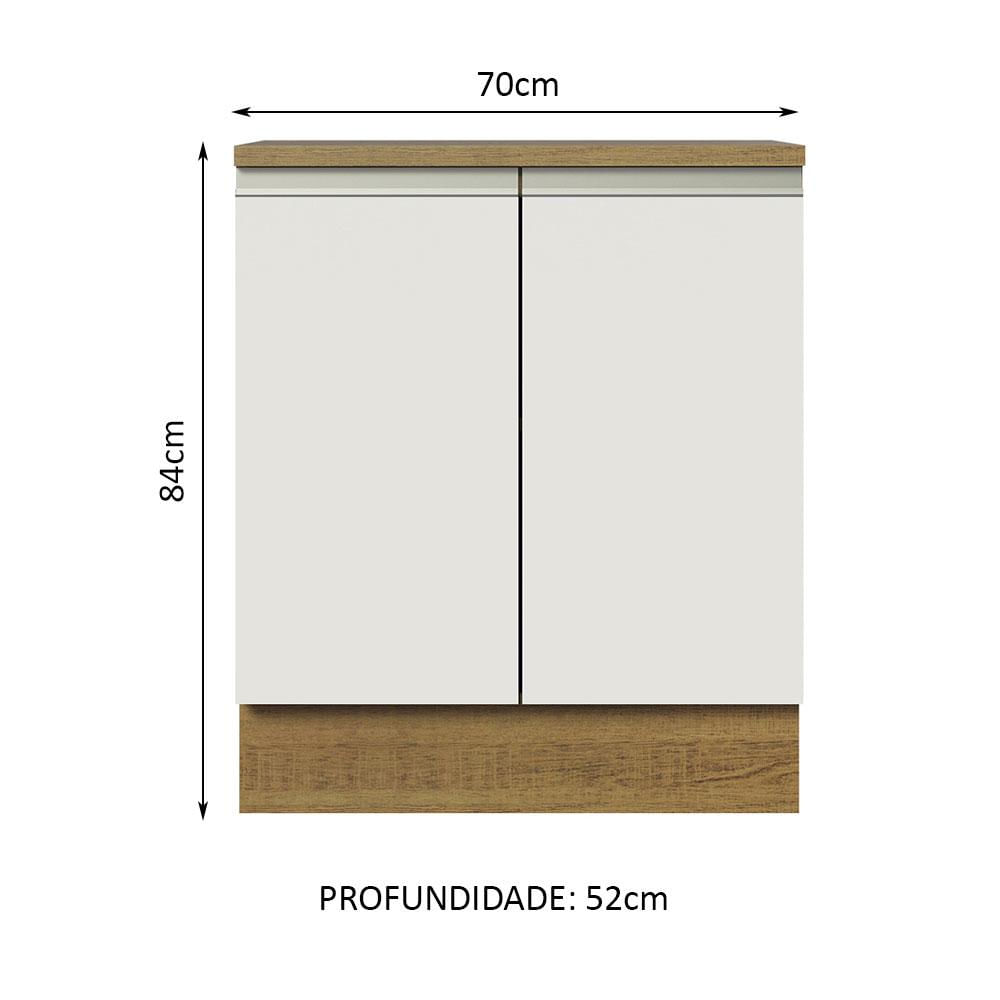 Balcão de Cozinha Madesa Glamy 70 cm 2 Portas - Rustic/Branco Rustic/Branco