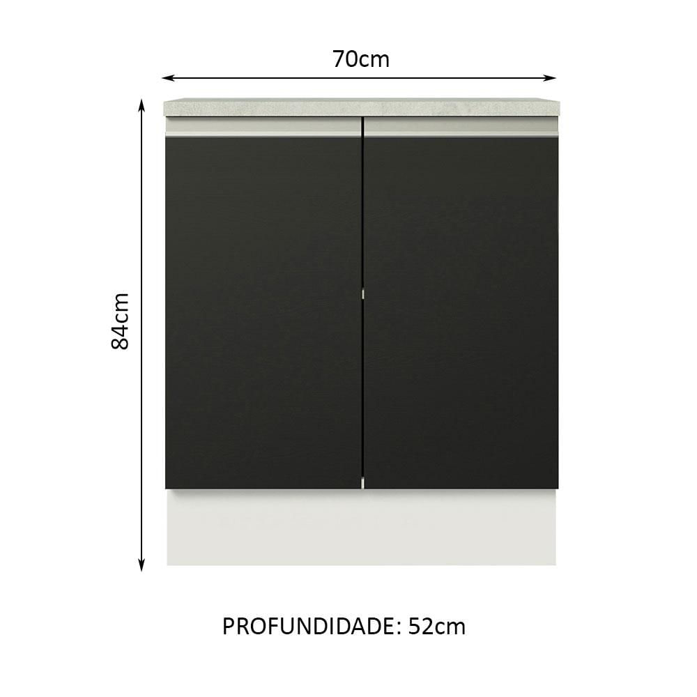 Balcão de Cozinha Madesa Glamy 70 cm 2 Portas - Branco/Preto Branco/Preto