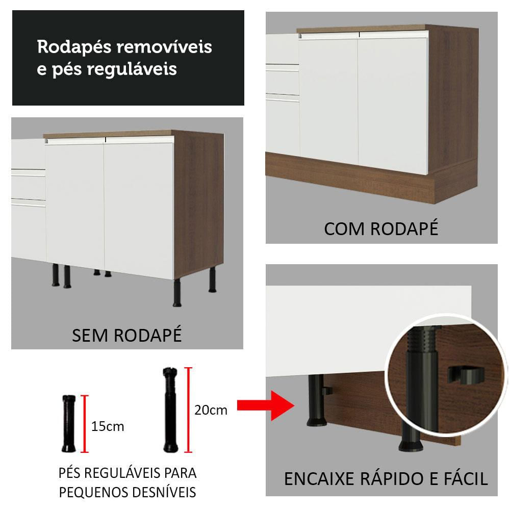 Balcão de Cozinha Madesa Glamy 70 cm 2 Portas - Rustic/Branco Rustic/Branco