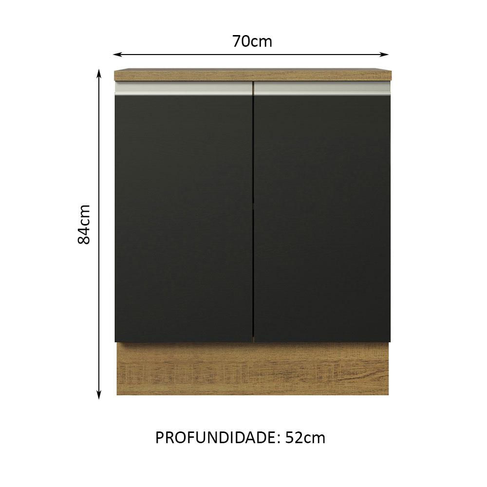 Balcão de Cozinha Madesa Glamy 70 cm 2 Portas - Rustic/Preto Rustic/Preto