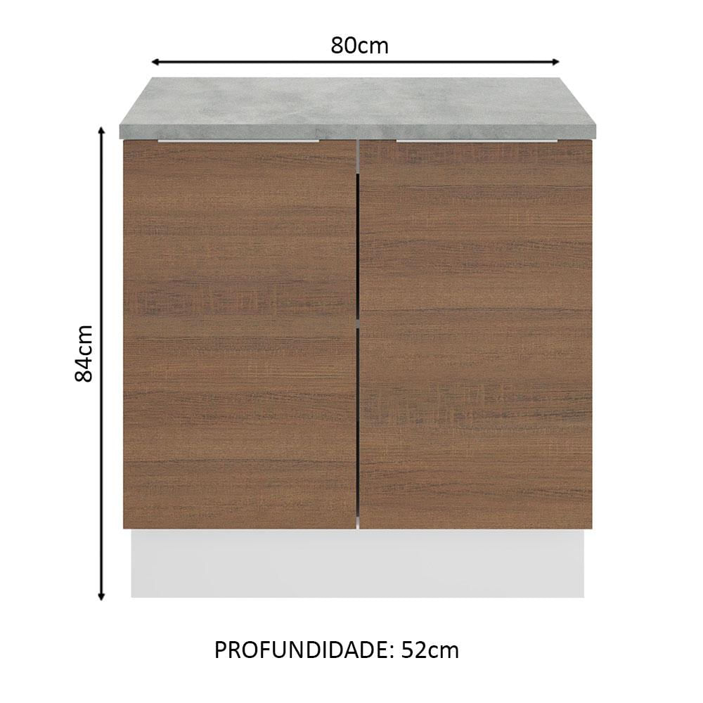 Balcão Madesa Stella 80 cm 2 Portas - Branco/Rustic Branco/Rustic