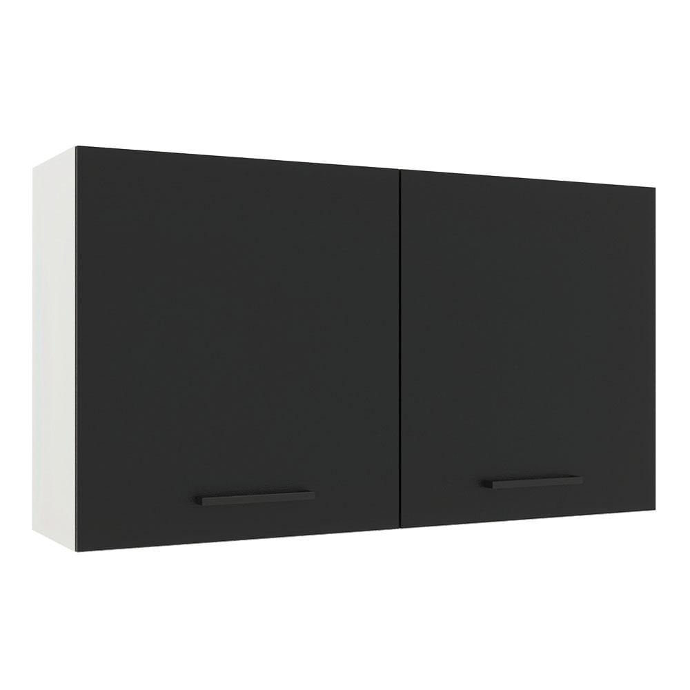 Armário Aéreo Madesa Agata 120 cm 2 Portas - Branco/Preto Branco/Preto