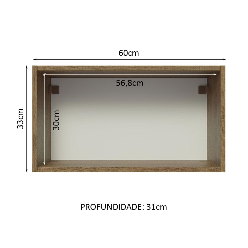 Armário Aéreo Madesa Lux 60 cm 1 Porta Basculante - Rustic/Branco Veludo Rustic/Branco Veludo