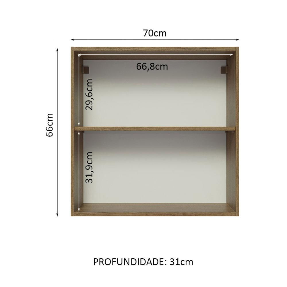 Armário Aéreo 70 cm 2 Portas Rustic/Preto Glamy Madesa Rustic/Preto