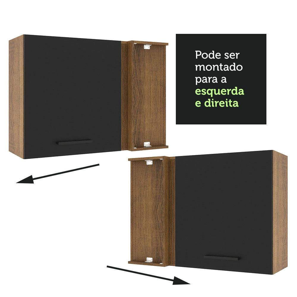 Armário Aéreo de Canto Madesa Agata 1 Porta - Rustic/Preto Rustic/Preto