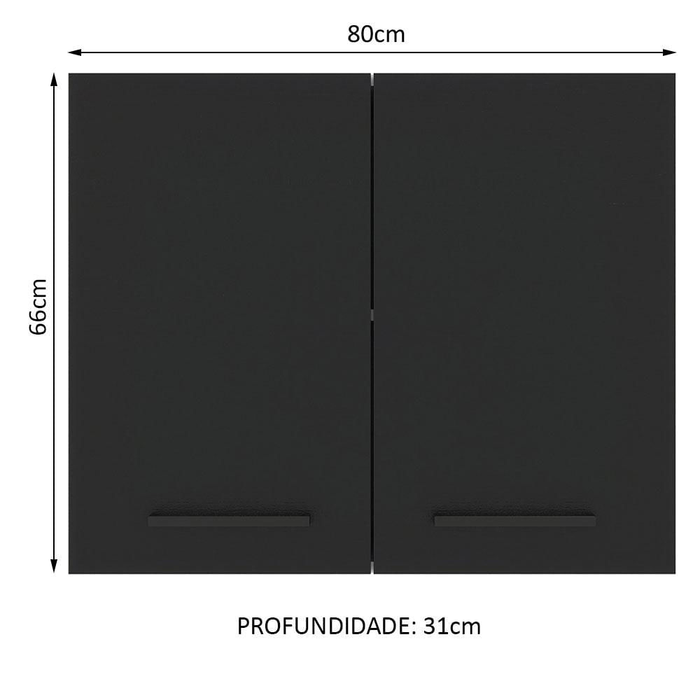 Armário Aéreo Madesa Agata 80 cm 2 Portas - Branco/Preto Branco/Preto