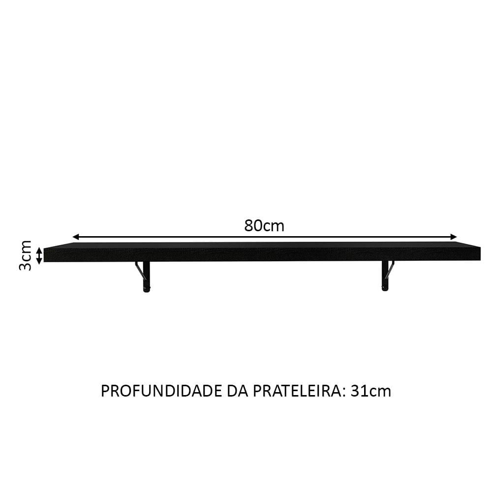 Kit 2 Prateleiras Suspensas para Cozinha Madesa 80 cm com Mão Francesa - Preto Preto