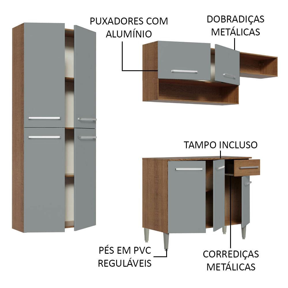 Armário de Cozinha Completa 229cm Rustic/Cinza Emilly Fit Madesa Rustic/Cinza