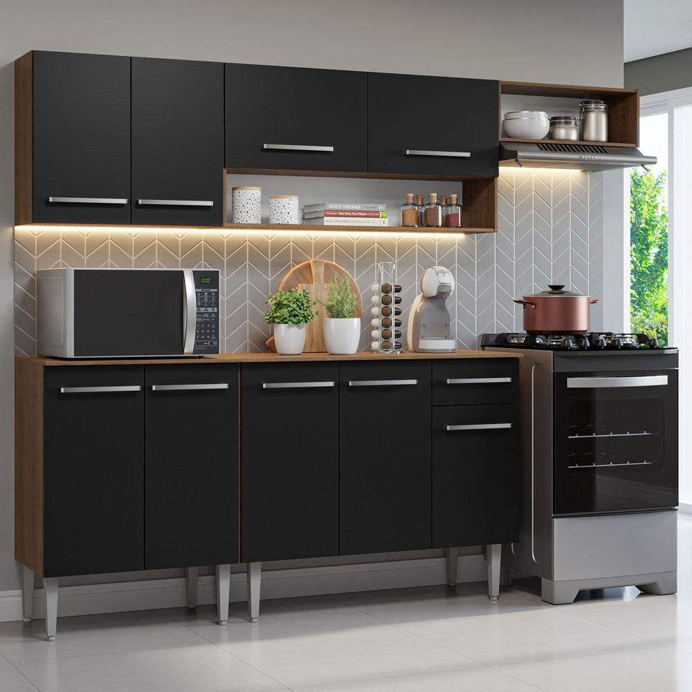 Armário de Cozinha Compacta 229cm Rustic/Preto Emilly Madesa 13