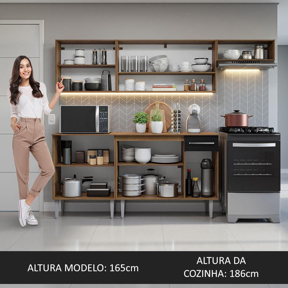 Armário de Cozinha Compacta 229cm Rustic/Preto Emilly Madesa 13 Rustic/Preto