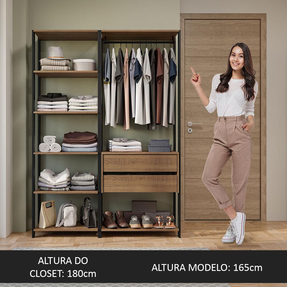 Guarda-Roupa Closet Modulado Valencia 2 Gavetas 129cm Rustic/Preto Madesa Rustic/Preto